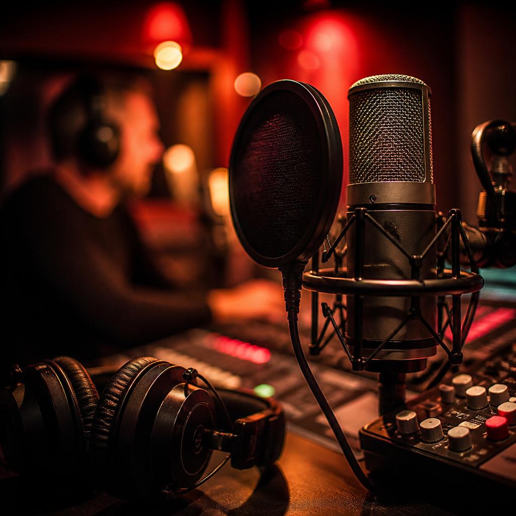 Studio de radio podcast avec micro et casque